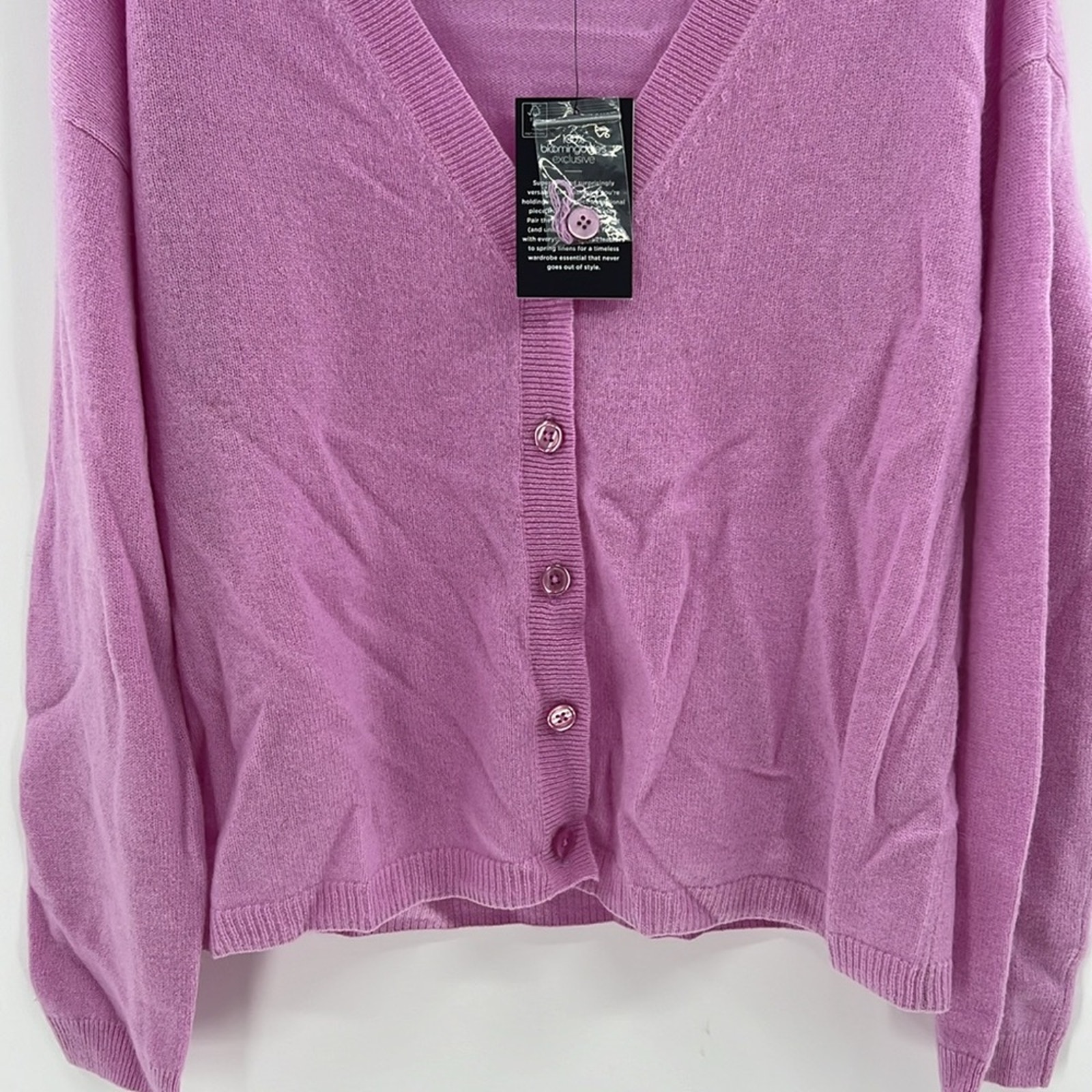 C By Bloomingdale's V-Neck 100% Cashmere Cardigan - Rose Quartz - S - Nwt — image 3 of 7